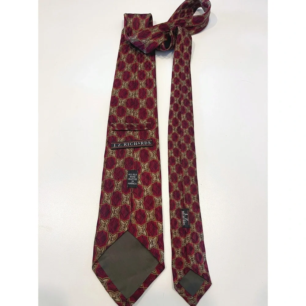 J.Z. Richards Red Gold Silk Floral Patterned Mens‎ Tie